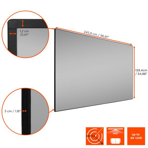 celexon CLR UST Kontrastleinwand 244 x 137cm - 110" SlimLine Rahmenleinwand